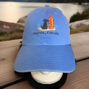Seaside, Florida Embroidered Dog & Surfboard Hat. Dog Daze Brand Adjustable